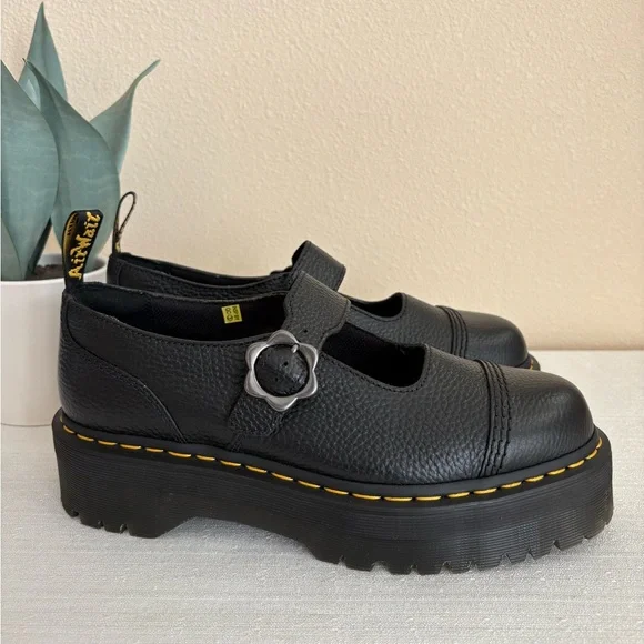 New Dr. Martens Black Leather Mary Jane Platform Shoes Women’s 11 - Picture 5 of 14